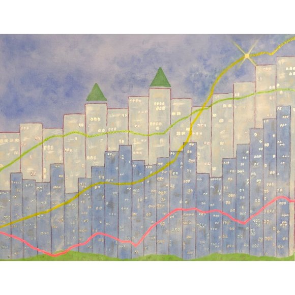 Stock Market Landscape Original Acrylic Painting 11 x 14